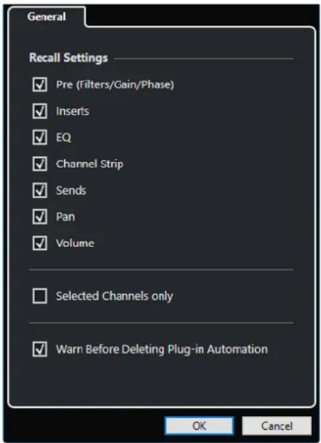 STEINBERG Cubase Pro 11 - Paramètres de chargement des instantanés de la MixConsole - 1