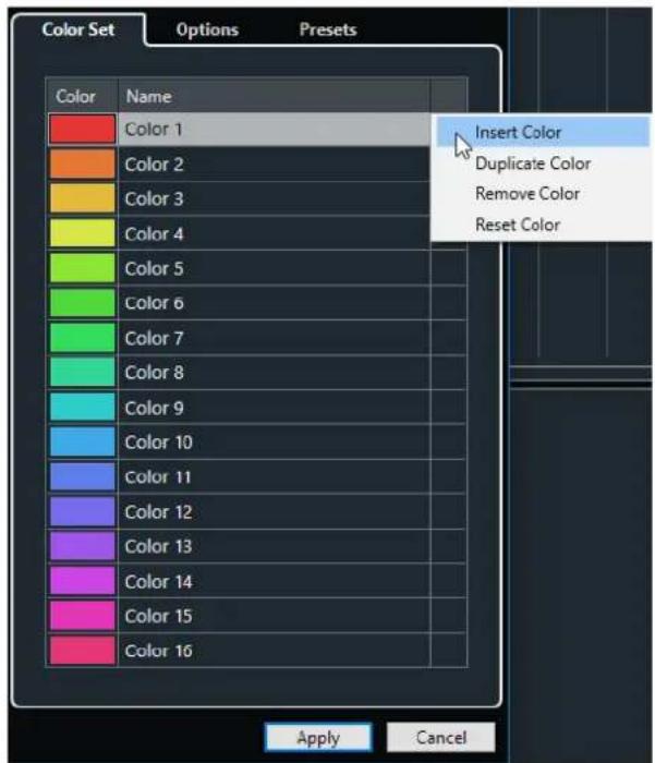 STEINBERG Cubase Pro 11 - Onglet Jeu de couleurs - 1