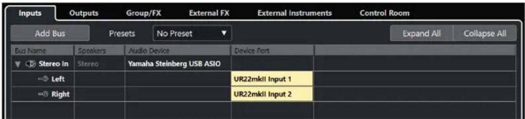 STEINBERG Cubase Pro 11 - Onglets entrée/sortie - 1