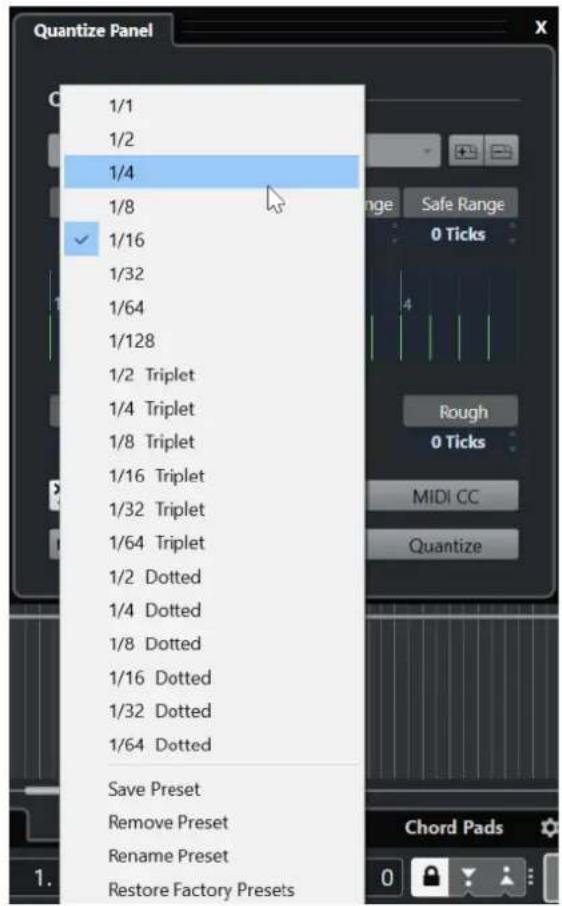 STEINBERG Cubase Pro 11 - Options de quantification sur une grille musicale - 1
