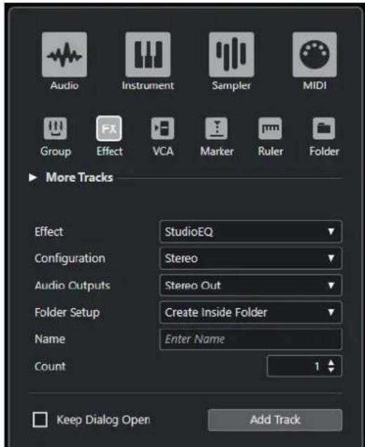STEINBERG Cubase Pro 11 - Boîte de dialogue Ajouter une piste - Effet - 1