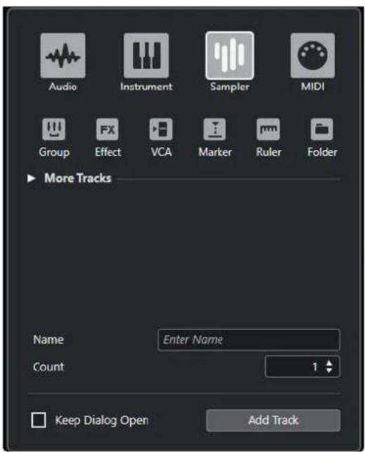 STEINBERG Cubase Pro 11 - Boîte de dialogue Ajouter une piste - Échantillonneur - 1