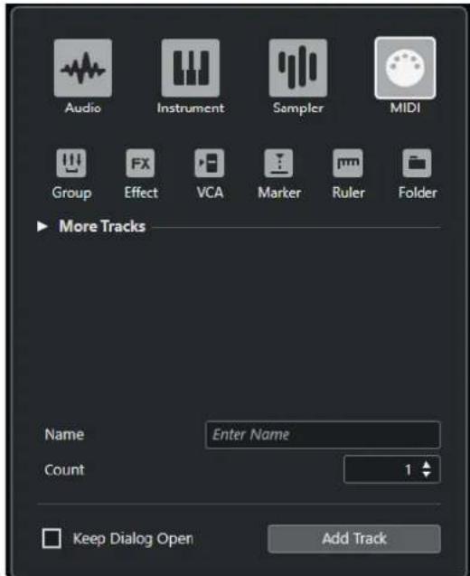 STEINBERG Cubase Pro 11 - Boîte de dialogue Ajouter une piste - MIDI - 1