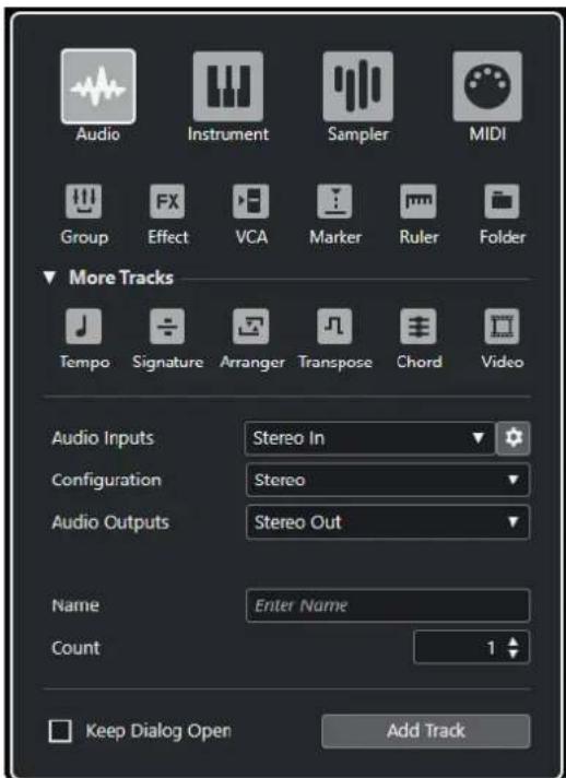STEINBERG Cubase Pro 11 - Boîte de dialogue Ajouter une piste - 1