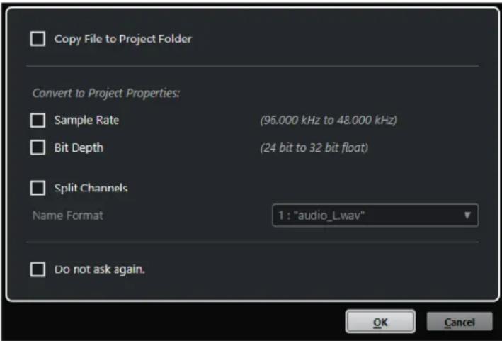 STEINBERG Cubase Pro 11 - Boîte de dialogue Options d'import pour les fichiers audio - 1