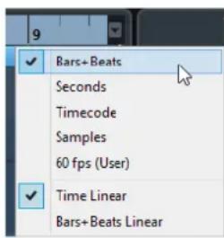 STEINBERG Cubase Pro 11 - Menu Format d'affichage de règle - 1