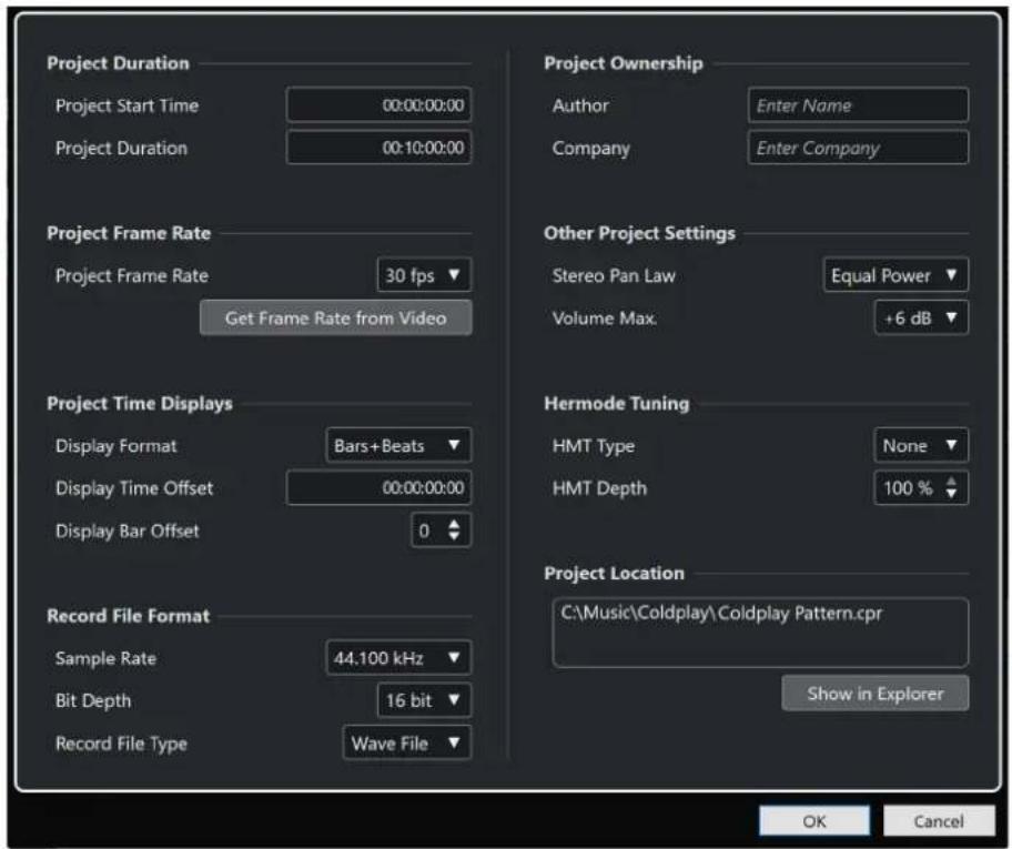 STEINBERG Cubase Pro 11 - Boîte de dialogue Configuration du projet - 1
