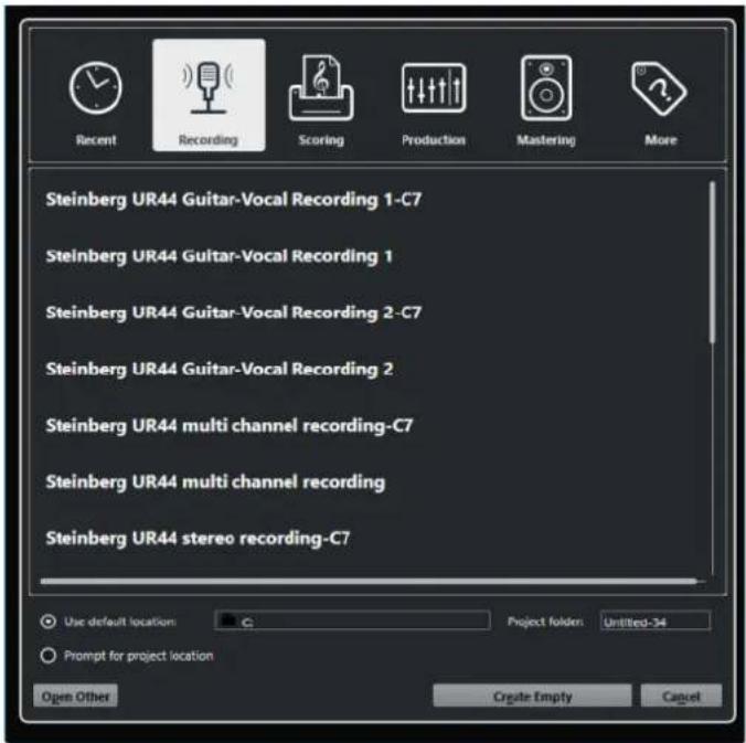 STEINBERG Cubase Pro 11 - Boîte de dialogue Assistant de projet - 1