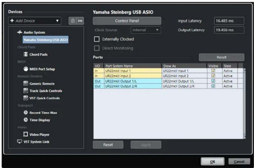 STEINBERG Cubase Pro 11 - Page de configuration du pilote ASIO - 1
