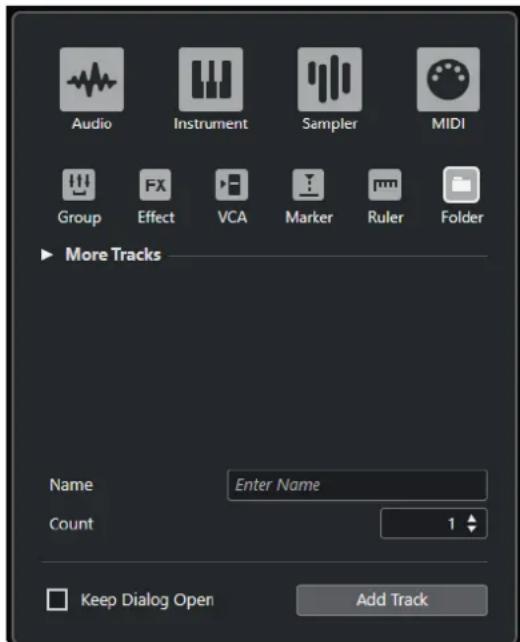 STEINBERG Cubase Pro 11 - Boîte de dialogue Ajouter une piste - Répertoire - 1