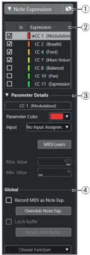 STEINBERG Cubase Pro 11 - Section Note Expression de l'Inspecteur - 1