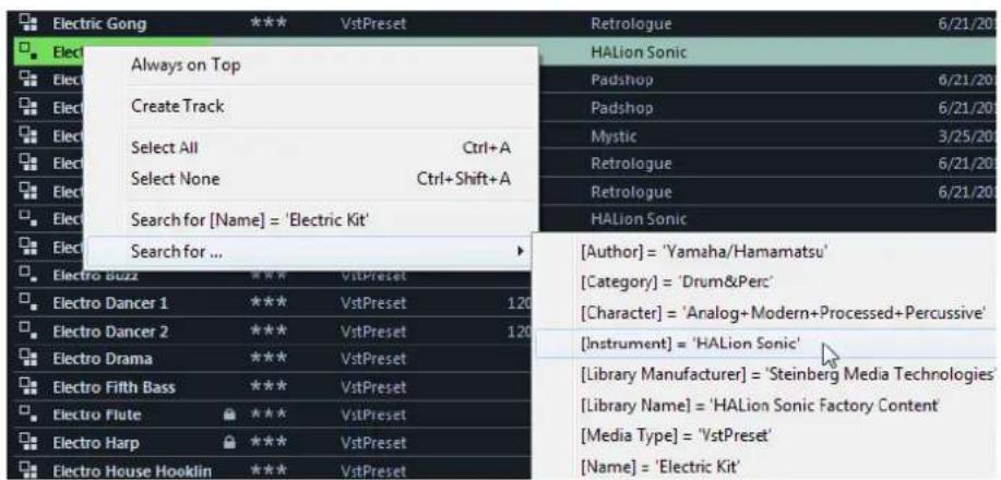 STEINBERG Cubase Pro 11 - Proceder à une recherche par menu contextual - 1