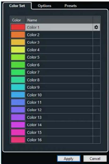 STEINBERG Cubase Pro 11 - Boîte de dialogue Configuration des couleurs du projet - 1