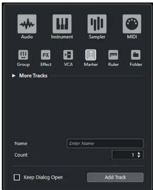 STEINBERG Cubase Pro 11 - Boîte de dialogue Ajouter une piste - Marqueur - 1