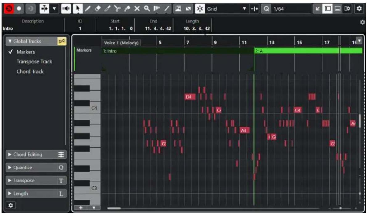 STEINBERG Cubase Pro 11 - Contrôle au clavier dans l'Éditeur clavier - 1