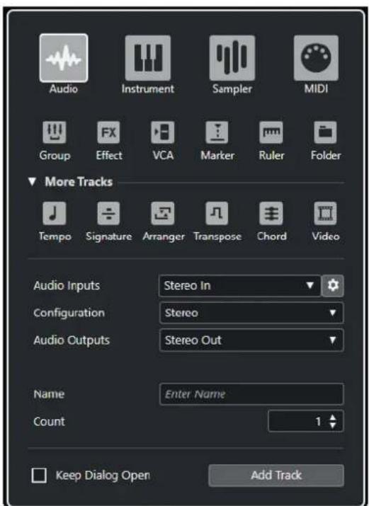 STEINBERG Cubase Pro 11 - Boîte de dialogue Ajouter une piste - Audio - 1