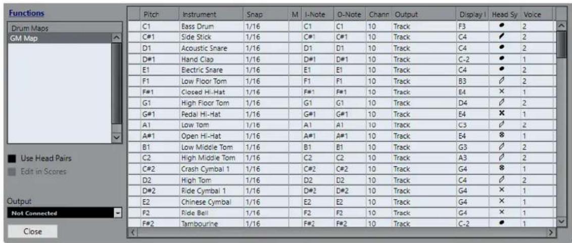 STEINBERG Cubase Pro 11 - Boîte de dialogue Configuration des Drum Maps - 1