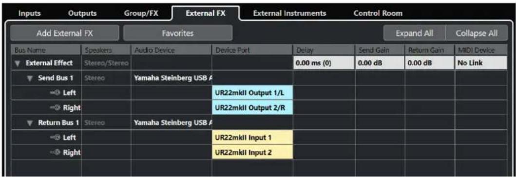 STEINBERG Cubase Pro 11 - Onglet Effets externes - 1