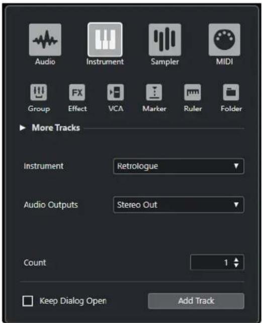 STEINBERG Cubase Pro 11 - Boîte de dialogue Ajouter une piste - Instrument - 1
