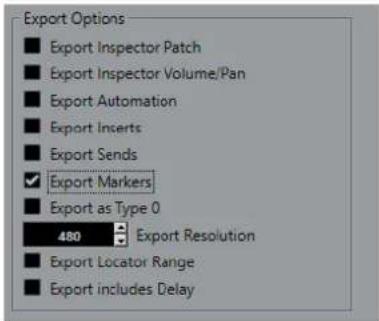STEINBERG Cubase Pro 11 - Boîte de dialogue Options d'exportation pour les fichiers MIDI - 1
