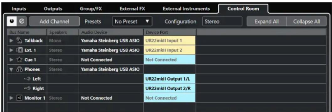 STEINBERG Cubase Pro 11 - Onglet Control Room - 1