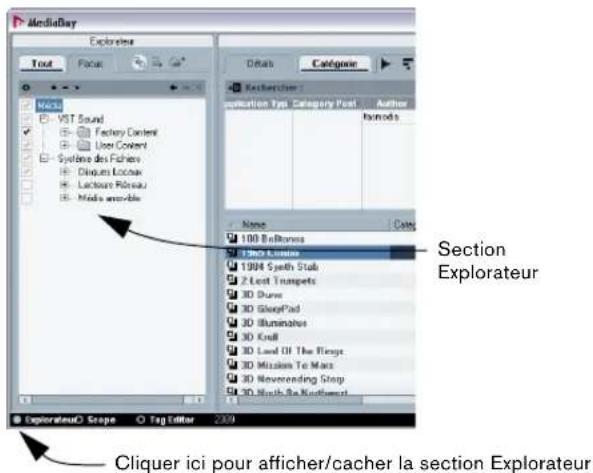 STEINBERG Nuendo 4 - Affichez la section Explorateur. - 1