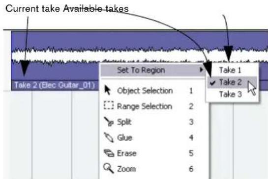 STEINBERG Nuendo 4 - Selecting different takes - 1
