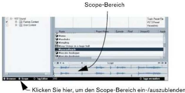 STEINBERG Nuendo 4 - Einblenden der verschiedenen Bereiche der MediaBay - 4