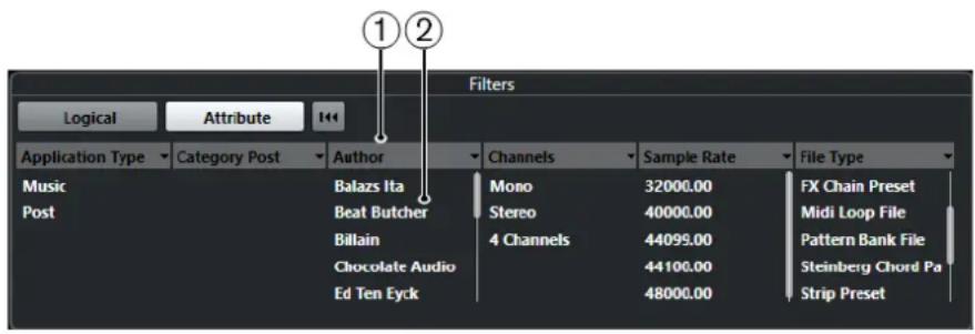 STEINBERG Nuendo 11 - Filtred'attributes - 1