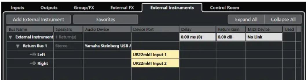 STEINBERG Nuendo 11 - Onglet Instruments externes - 1