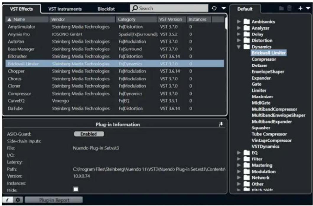 STEINBERG Nuendo 11 - Fenêtre Gestionnaire de plug-ins VST - 1