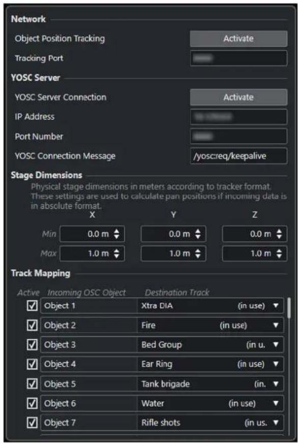 STEINBERG Nuendo 11 - Boite de dialogue OSC Object Position Tracking - 1