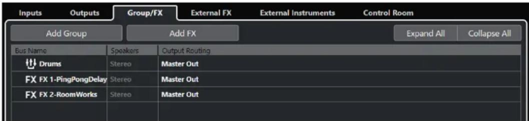 STEINBERG Nuendo 11 - Onglet Groupe/FX - 1