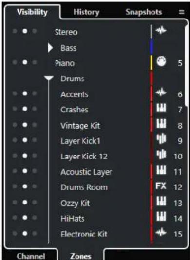 STEINBERG Nuendo 11 - Zone gauche de la MixConsole - 1