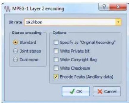 STEINBERG Wavelab Elements 8 - Boite de dialogue Encodage MPEG-1 Layer 2 - 1