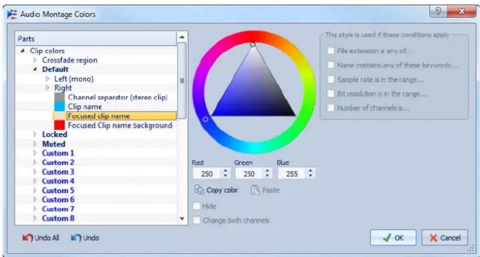 STEINBERG Wavelab Elements 8 - Boîte de dialogue Couleurs des Montages Audio - 1
