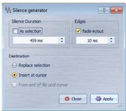 STEINBERG Wavelab Elements 8 - Boîte de dialogue Générateur de silence - 1