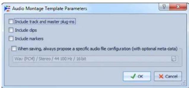 STEINBERG Wavelab Elements 8 - Boîte de dialogue Paramètres du modele de Montage Audio - 1