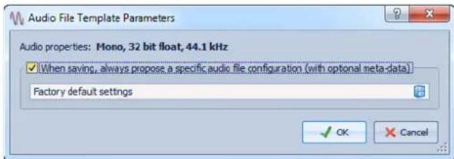 STEINBERG Wavelab Elements 8 - Boîte de dialogue Paramètres du Modèle de Fichier Audio - 1