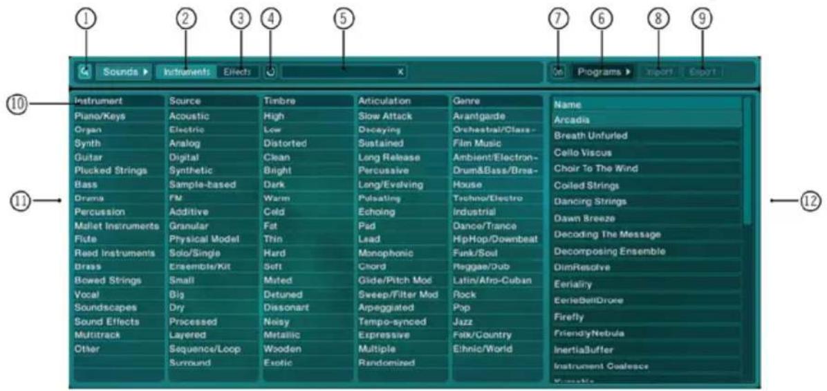 NATIVE INSTRUMENTS Absynth 4 - Fenêtre Browser &amp; Attributs - 1