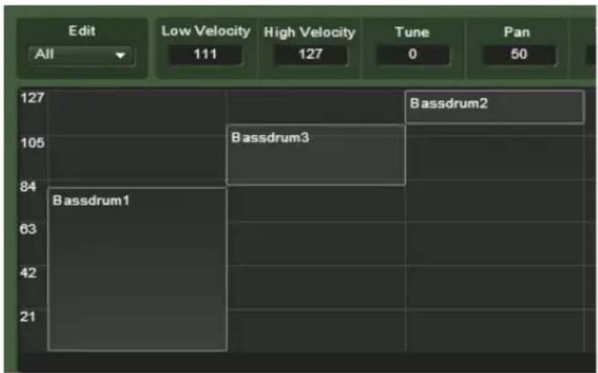 NATIVE INSTRUMENTS Battery 3 - Régler les limites inférieure / supérieure de velocité pour une Zone - 1