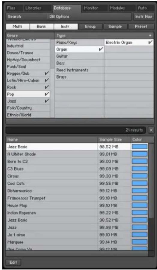 NATIVE INSTRUMENTS Kontakt 5 - Vue d'ensemble du Database Browser - 1