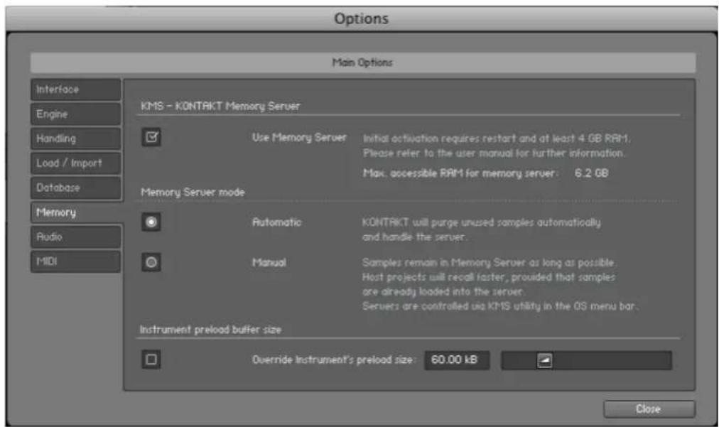 NATIVE INSTRUMENTS Kontakt 5 - Options du KONTAKT Memory Server (Mac OS X uniquement) - 3