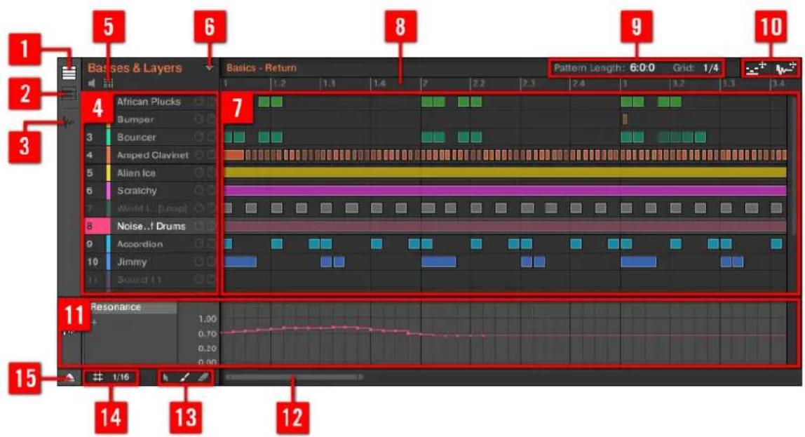 NATIVE INSTRUMENTS Maschine 2.0 MK1 - Vue d'ensemble du Pattern Editor - 1