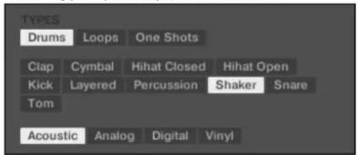 NATIVE INSTRUMENTS Maschine 2.0 MK1 - Tags (attributs) pour les Projects, Groups, Sounds et Samples : les 3 niveaux « Type » - 4