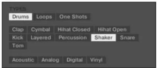 NATIVE INSTRUMENTS Maschine 2.0 MK2 - Tags (attributs) pour les Projects, Groups, Sounds et Samples : les 3 niveaux « Type » - 3