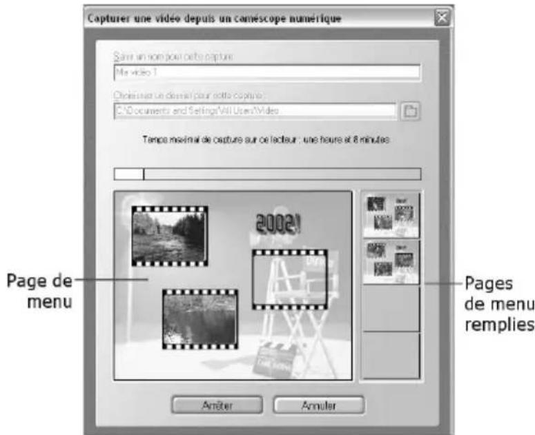 Capturer une vidéo depuis un caméscope numérique Sans un nom pour cette capture Ma video 1 Options non devenir pour cette capture: C:\Documents and Settings\Vill Users\Video Tempa maximal de capture sur ce lectureur : une heure et 8 minutes Page de menu 2002! Pages de menu remplies Annéter Annuler