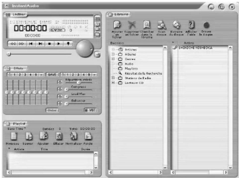 InstantAudio Lecteur 00:00:00 00:00:00 00:00:00 Libraine Ajouter un fichier Supprimercher dans la libraine Scan disque Extraire du disque Afficiar l'aide Draver le disque Dassiers Artist SHINJCHI NESHICKA Efforts 1 2 3 4 5 SAVE 1 2 3 4 5 Repartition etchedo Compress Load Man Enhancer Global VBT Playlist Sais Title * Entières 0 Total: 00:00:00 Nouveau Sauffer Ajouter Effacer Normaliser Fondo * Actuate Titre Durée