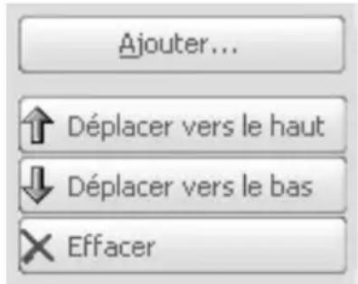 Ajouter... ↑ Déplacer vers le haut ↓ Déplacer vers le bas × Effacer