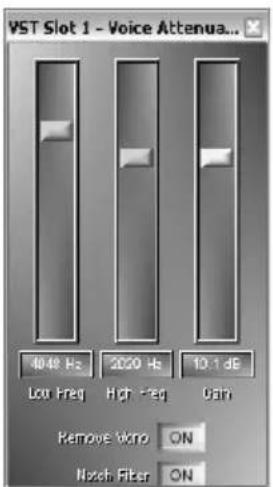 VST Slot 1 - Voice Attenua... 40.48 Hz Low Freq 2020 Hz High Freq 10.1 dB Gain Remove Wmp ON Mach Filter ON